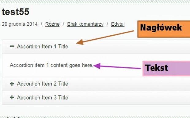 responsywna wtyczka akrordeon - widok na stronie